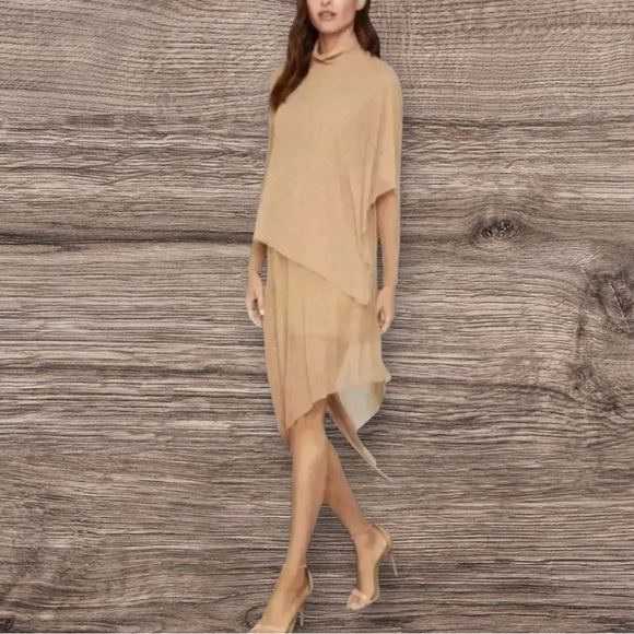 🆕 BCBGMAXAZRIA Tan  Nude Asymmetric layered dress - Picture 6 of 14